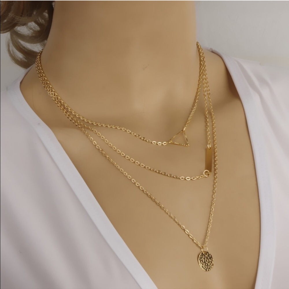 3-Layer Triangle Bar Necklace in Gold Tone - Picture 2 of 3